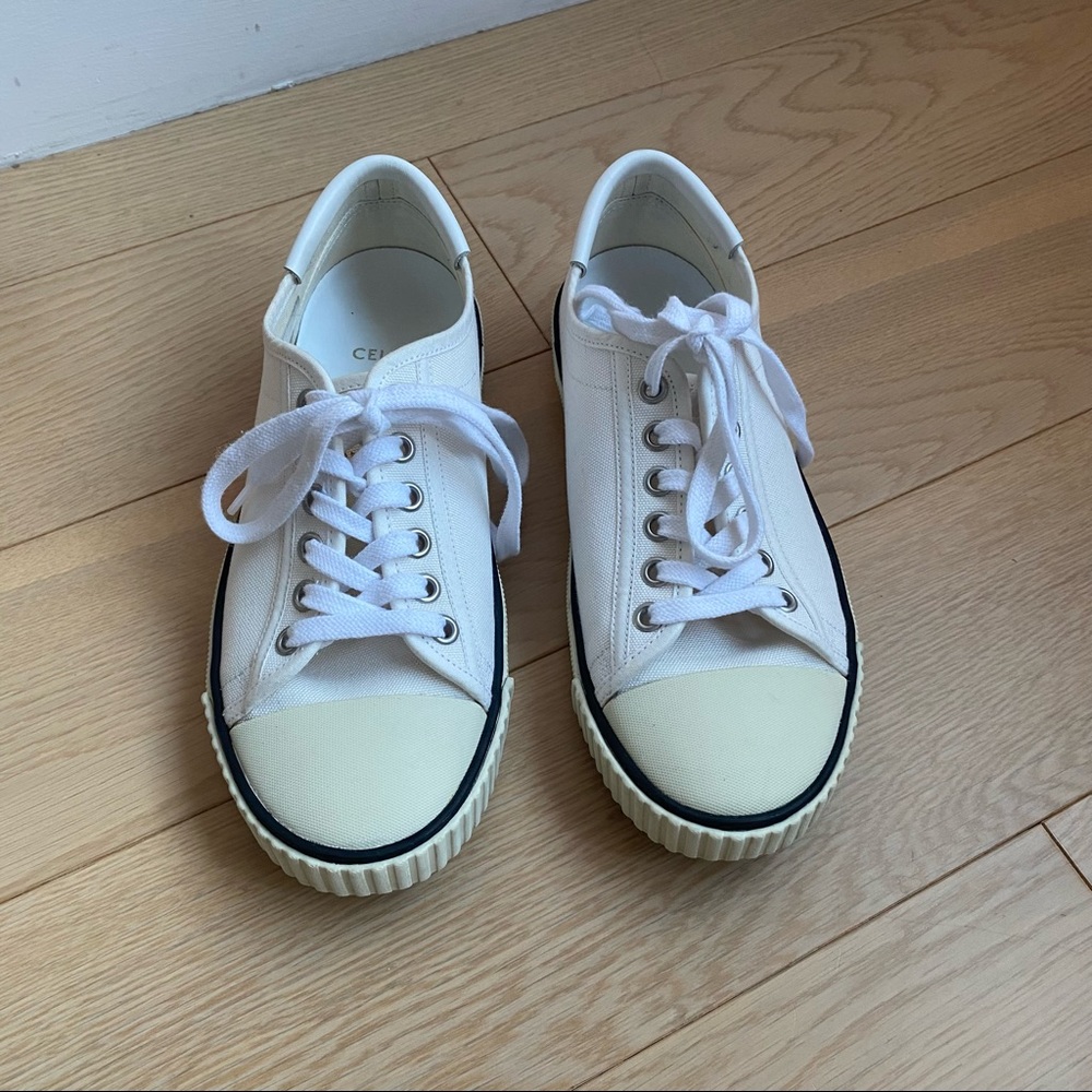 CELINE Blank Low Lace Up Canvas Sneakers Off White size 35 - Picture 6 of 16